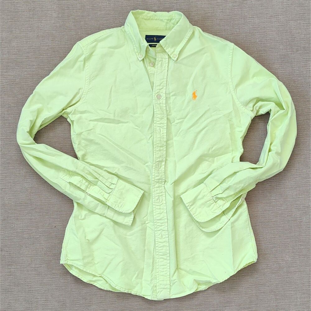 Fluorescent Green Yellow Ralph Lauren Button Neon Shirt S Custom Fit Cotton